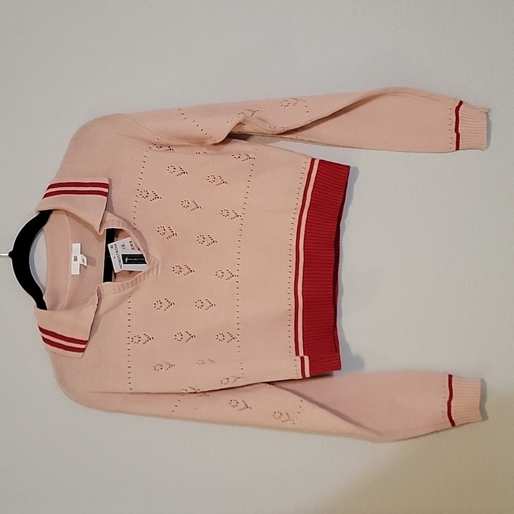 NWOT BP Pink and Red Cropped Knit Polo Sweater - My Life with the Walter Boys